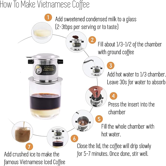 Vietnamese Coffee Maker Filter Set | French Press Style Coffee Filters | Pour Over Coffee Dripper | Portable Coffee Makers | Reusable Coffee Press (Large 15oz) (1)