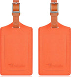 Travelambo Luggage Tags for Suitcases Faux Leather Privacy Protection 2 Pack Bag Tags Travel Accessories Essential, Cross Orange