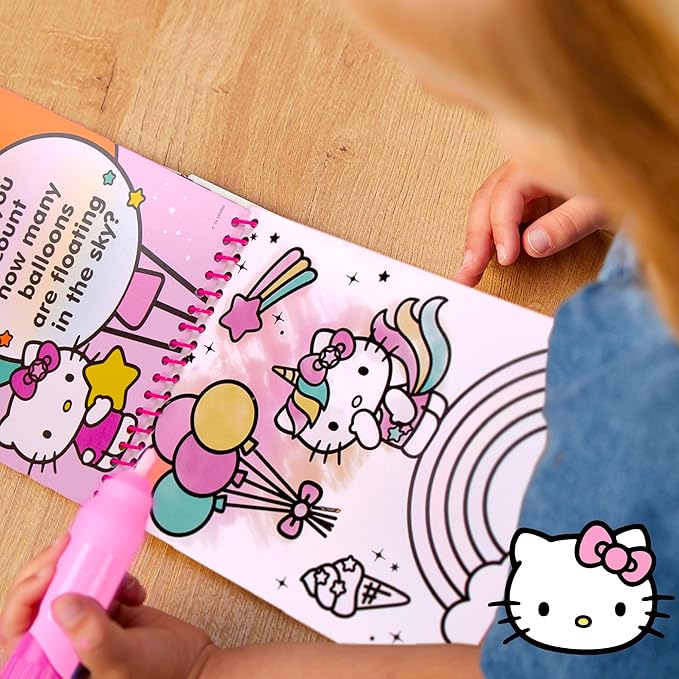 Hello Kitty Aqua Art Pad, 4 Art Pages, On The Go Reusable Water-Reveal Activity Pad, Mess Free Arts and Crafts, Paint with Water Brush Set, Kids Toys, Sanrio Stuff, Hello Kitty Craft Kits for Kids 3+