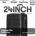 GinzaTravel 24 Inch Luggage, Hardside Suitcase with Spinner Wheels, Lightweight Hard Shell Checked Luggage, TSA Approved Lock, Black
