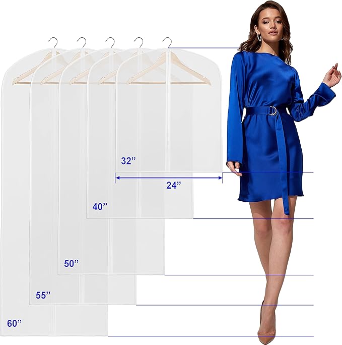 Simple Houseware 40-Inch Clear Garment Bags with Zipper for Suits, Dresses, Costumes, Uniforms - 10 Pack