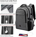 DUSLANG 17 Inch Travel Laptop Backpack Water Resistant College Backpack for Men/Women Laptop Bag with USB Charging Port, Light Grey and Black