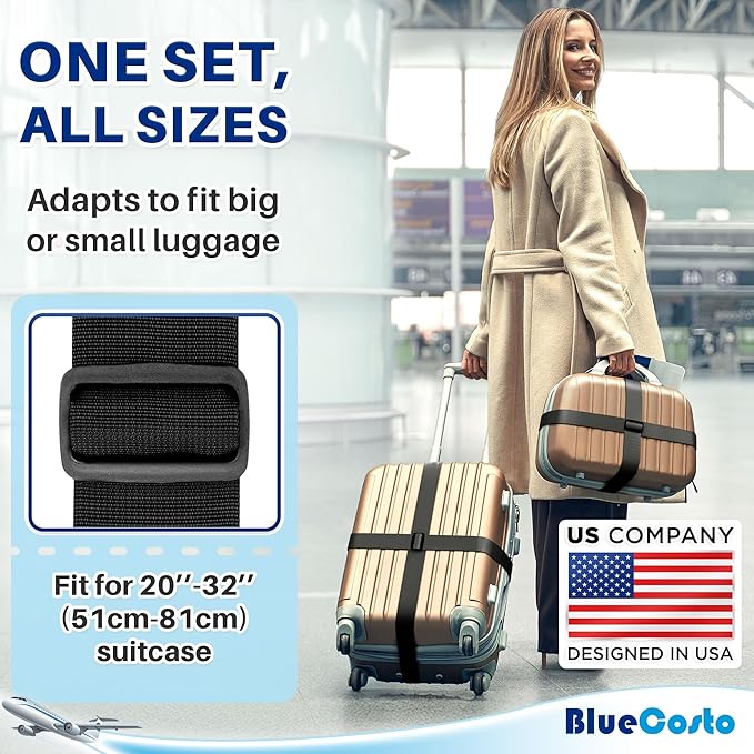 Luggage Straps for Suitcases - TSA Approved - Black, 20 PK - Bulk Multipack Premium Nylon Belts for Suitcase, Briefcase & Travel Bag - Adjustable Strap Length 46" - 78"