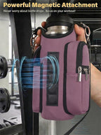 Magnetic Gym Tote Bag Holder for 18-40 oz Water Bottle,Neoprene Pouch with Phone Pocket,Men Women Workout Accessories