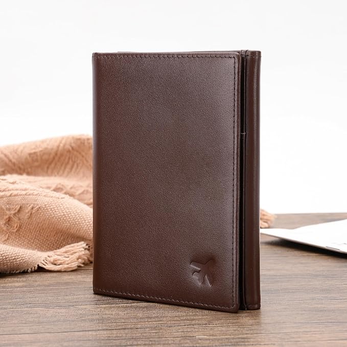 Polare Napa Leather Pilot Wallet Passport Holder RFID Blocking Tri-fold Travel Cover Document Organizer for Aviation Professionals (Coffee with AirTag Slot)