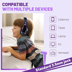 rockpapa Comfort Kids Headphones for School, Lightweight Foldable Portable Childs Boys Girls Teens Headphones Wired 3.5mm with 4.9ft Cord for Travel Airplane Tablet Phone Pad Laptop Black/Purple