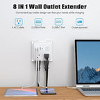 Multi Plug Outlet Extender with 2 USB-A + 2 USB-C & Phone Holder, HITRENDS 1875W/16A 4-Outlet Extender, Non Surge Protector Travel Cruise Ship Essentials, Electrical Wall Splitter for Home Office