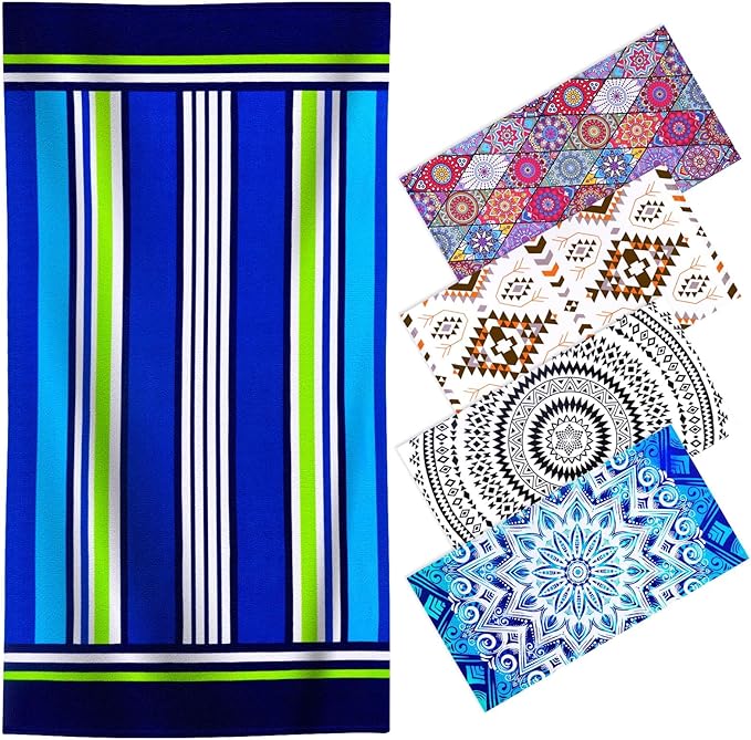 Oversized Terry Beach Towel 36 x 72 in Soft Extra Large Big Pool Swim Towels for Adults XL Clearance Big Travel Blanket Cruise Vacation Accessories Essentials Lounge Chair Cover Blue Green