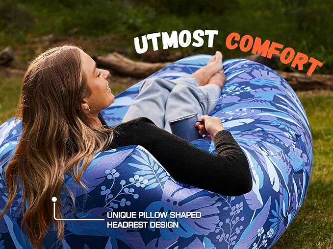 WEKAPO Inflatable Couch Air Lounger Chair - Camping & Beach Accessories, Portable Blow up Sofa for Hiking, Lawn, Indoor/Outdoor Movies & Music Festivals. Lightweight and Easy to Set Up Air Hammock