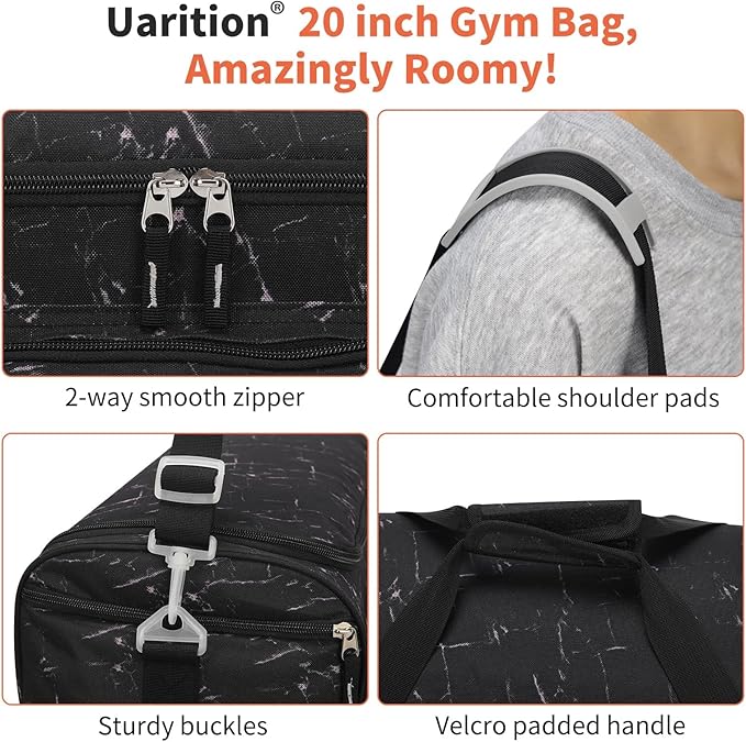 Uarition Men's Large Duffle Bag, 55L Heavy Duty Gym Bag for Sports, Workout, and Travel - Durable Duffel Gear Bag in Marble Black