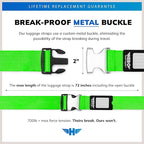 Hero Luggage Straps for Suitcases and Carry-On (2-Pack) Heavy-Duty Secure Belts with 700+ lbs. Max Force Tension (Green/Pink)