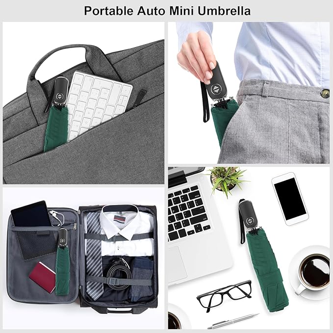 Compact Travel Umbrella for Purse - Flat Handle, Waterproof for Light Rain