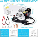 110V AC to 12V DC Converter 125A 1500W Power Supply, DC 12V Power Supply 1500wTransformer for Motor Pump CCTV Security Camera Car Stereo 3D Printer