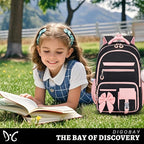 DIGOBAY Backpack for Girls, 3PCS Girls Backpack for School with Lunch Bag Pencil Case, Cute Kids Teens Bookbag for Kindergarten Elementary Preschool Middle School (Black-Pink)