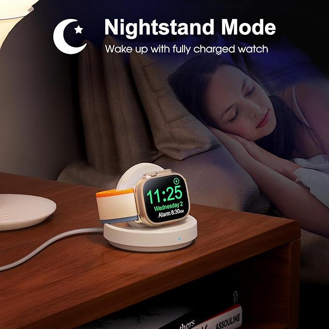 2026 Upgraded for Apple Watch Charger Magnetic Fast Charging Dock,Portable Wireless Charging Stand Compatible with iWatch Series Ultra/SE/11/10/9/8/7/6/5/4/3/2 Support Nightstand Mode-White