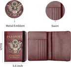 Passport Holder and Card Slot Combo RFID Blocking Leather Travel Passport Wallet for Men and Women US Passport Cover, Wine Red