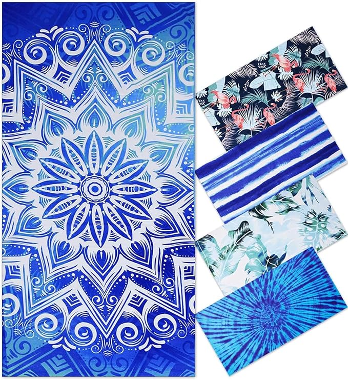 Genovega Oversized Terry Beach Towel 36 x 72 in Soft Extra Large Big Pool Swim Towels for Adults XL Clearance Big Travel Blanket Cruise Vacation Accessories Mandala Blue Essentials Lounge Chair Cover