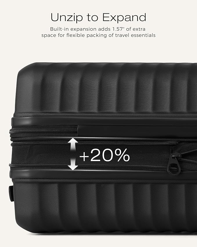 Coolife Carry On Luggage Expandable Hardside Upgrade PC Durable Lightweight Travel Suitcases with Dual Spinner Wheels & TSA Lock (Black, Carry-On 20-Inch)