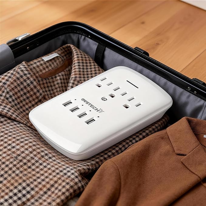 Oviitech Multi Outlet Wall Mount Adapter Surge Protector with 4 (4.2 AMP) USB Charging Ports,3 Outlet Extender Socket Plugs,White,ETL Certified.