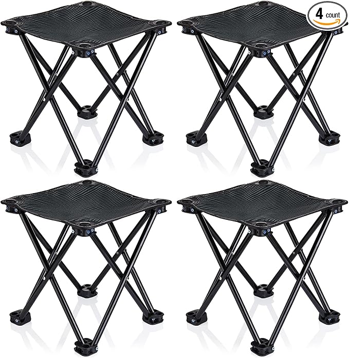4 Pack Camping Stool Foot Rest Small 11Inch Portable Folding Camping Chair Lightweight Foot Rest Seat with Carry Bag for Fishing Hiking Gardening Beach Outdoor Walking Backpacking Travel BBQ (Black)