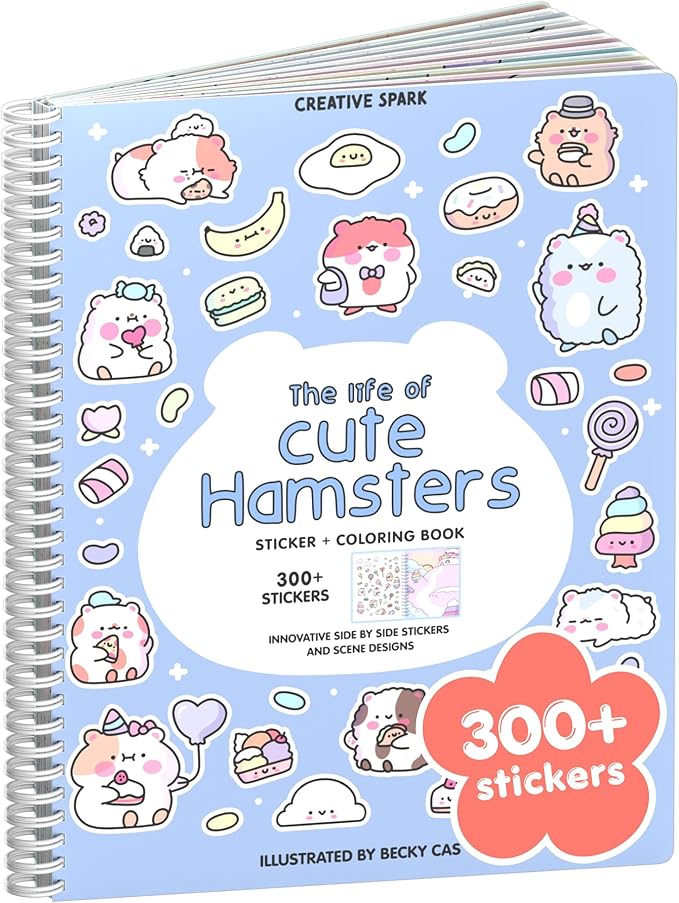 Hamster 300+ Sticker Book by Cupkin Cute Coloring & Sticker Activity Book, Road Trip Essentials, 8 Stickers Scenes, Children's Crafts Toddlers for Ages 2–8 Years, Toddler Airplane Travel Essentials