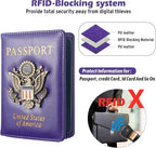 Passport Holder for Travel Women, RFID US Passport Cover Wallet Case, Leather Travel Wallet RFID Blocking, Waterproof Document Protector for Traveling Accessories-Purple