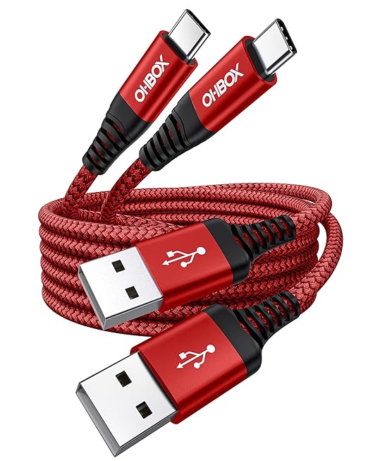 USB A to USB C Cable Fast Charging [2 Pack 6FT], USB to USB C Cable for Car, Durable Braided USB Type C iPhone Charger USBC Cord for iPhone 17/16/15/Pro Max/Plus, Samsung Galaxy S23 and More-Red