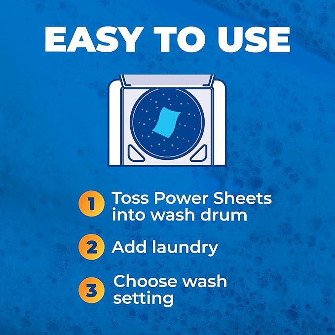 ARM & HAMMER Power Sheets Laundry Detergent Plus OxiClean Stain Fighters, Clean Cotton Scent, 52 Count, 104 Medium Loads
