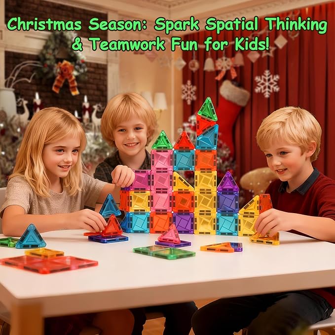 Magnetic Tiles 42PCS 0.8in Portable Magnet Toys for Kids，Travel Magnetic Blocks with Metal Storage Box，Stacking Magnets Sensory Tiles for Toddlers Ages 3+