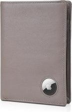 Polare Luxury RFID Blocking Leather Passport Holder Travel Wallet For Men and Women (Grey with AirTag Slot)