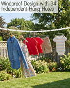 Windproof and Adjustable Travel Clothesline 2 Pieces- 34 Hang Holes, 3.5m Nylon Drying Rope for Outdoor Camping, Backyard, Cruise, and Home Use