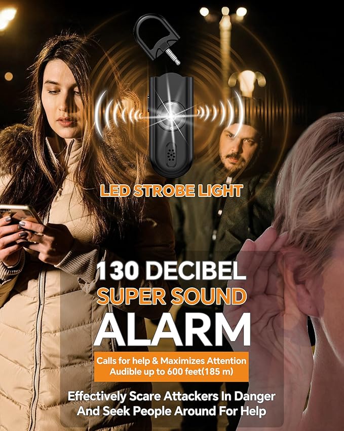Safe Sound Personal Alarm, 2 Pack 130 dB Loud Siren Song Emergency Security Alarm Keychain with Strobe LED Light, Personal Sound Safety Siren for Women, Men, Children, Elderly