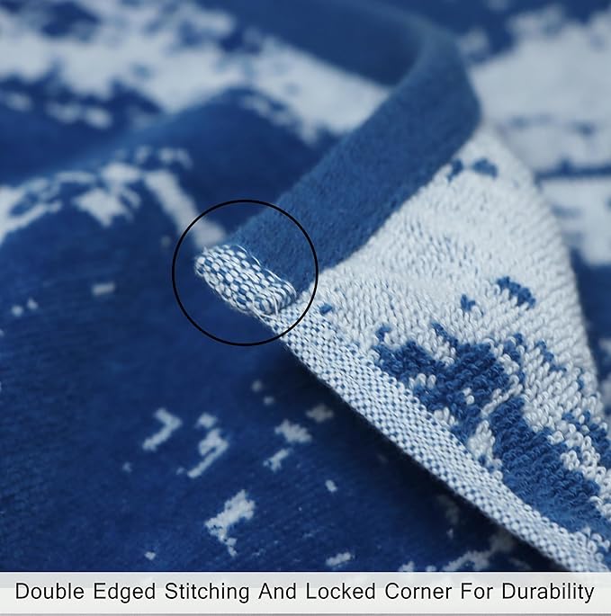 COTTON CRAFT Hooded Beach Towel – Oversized 35 x 70 Towel with Hood for Adults - Summer Wave - 100% Cotton Velour Terry Jacquard Towel - Pool Bath Wrap - 450 GSM - Soft Absorbent Quick Dry – Blue