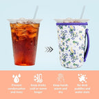 KJQJLY 3 Pac Reusable Iced Coffee Sleeves for Iced Coffee Cups or Drinks Reusable Neoprene Insulated Sleeves for Hot and Cold Drinks from Starbucks, Dunkin, And More (Little Orchid)