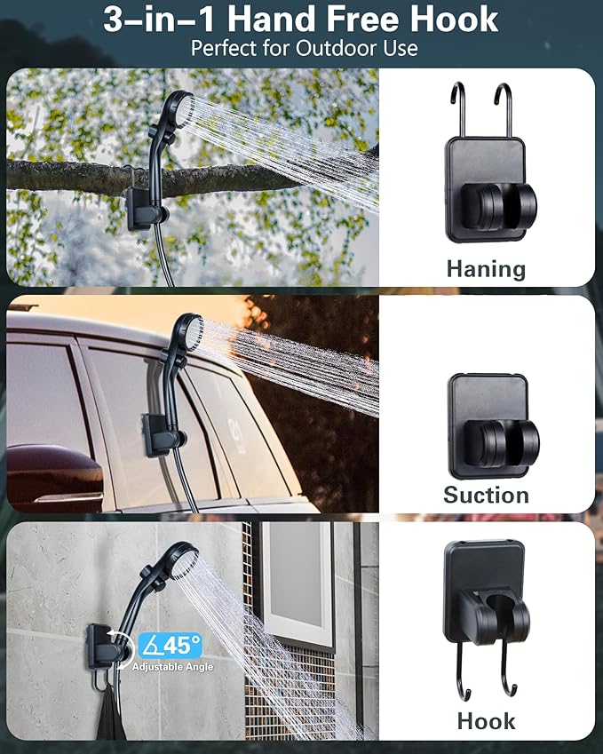 Beviliu Portable Shower for Camping, 6000mAh Rechargeable Camping Shower with Digital Power & Temperature Display, Portable Shower for Camping, Beach, Outdoor Travelling, Hiking, Pet Cleaning