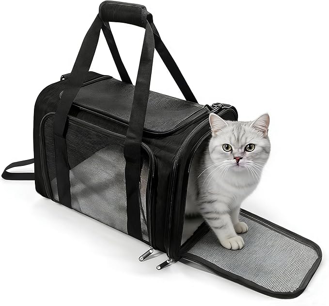 Dog Carrier for Pets, Up to 25 Lbs, Collapsible Travel Carriers for Puppy with Shoulder Strap and Removable Mat, 20x13x13 Inch, Black