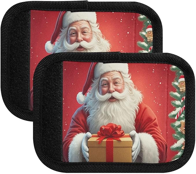 Christmas Santa Claus 4 Pack Neoprene Suitcase Wraps, Luggage Handle Wraps with ID Tag, Non-Slip Suitcase Handle Covers for Travel, Bag Strap Pad