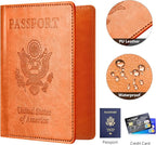 Passport and Vaccine Card Holder Combo, Passport Holder with Vaccine Card Slot, Passport Wallet, Passport Cover, Passport Case, Passport Holder for Women and Men(BA-Orange)