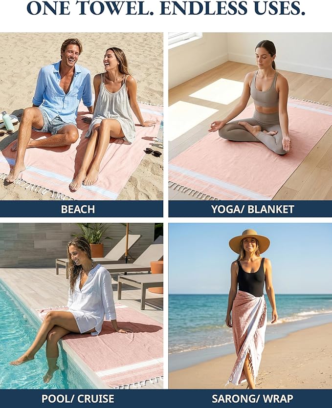 LANE LINEN Large Pool Towels, XL Beach Towel 2 Pack, Pre-Washed, No Shrink, Quick Dry Oversized Beach Towels, Stylish Beach Towel for Women, Sand Free Towel, 39"x71" - Quartz Pink