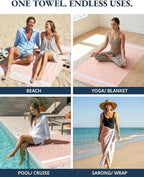 LANE LINEN Large Pool Towels, XL Beach Towel 2 Pack, Pre-Washed, No Shrink, Quick Dry Oversized Beach Towels, Stylish Beach Towel for Women, Sand Free Towel, 39"x71" - Quartz Pink