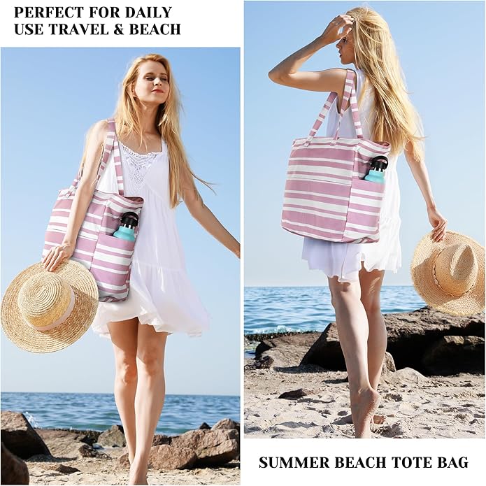 Trifabricy Beach Bags for Women Waterproof Sandproof Women Tote Bag, Large Beach Bag with Zipper for Gym Travel Vocation