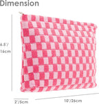 PAZIMIIK Knit Checkered Makeup Bag Large Zipper Make Up Accessory Pouch for Purse Cosmetic Brush Bag for Travel Essential,Hotpink