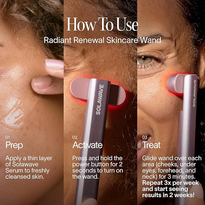 Solawave 4-in-1 Red Light Therapy Wand for Face & Neck | Beauty Device with Galvanic Current, Massager & Warmth | Anti-Aging, Wrinkle Reduction, Skin Tightening, Depuffing & Rejuvenation (Ombre)