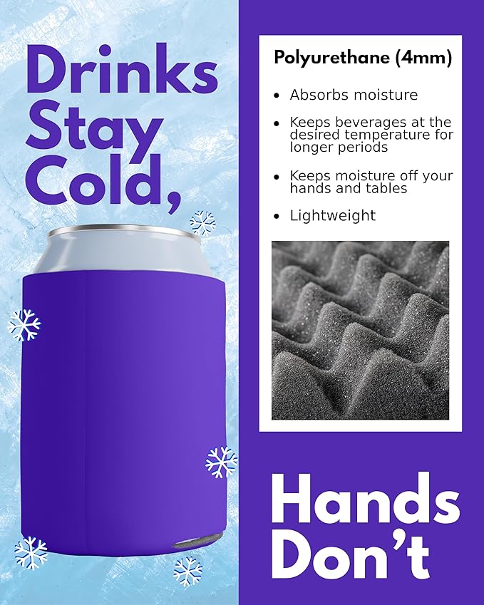 PartyPrints 1000 Pack Purple Blank Can Cooler Sleeves, Customizable Bulk Can Coolers, Extra-Thick Collapsible Drink Insulator Sleeve, Beer Can Coolers for Party Beverages