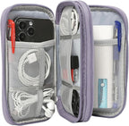 CAAORDKSO Cord Organizer Bag, Travel Cable Organizer Case Waterproof Accessories Pouch with Handle, Travel Electronic Carrying Bag for Cable, Cord, Charger, Phone, Power Bank, Earphone(Purple, Medium)