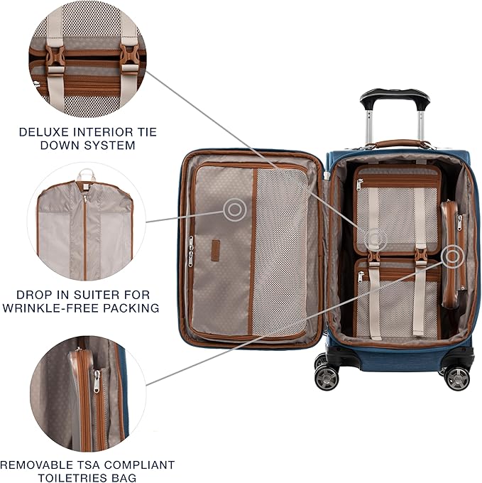 Travelpro Platinum Elite Softside Expandable Luggage, 8 Wheel Spinner Suitcase, TSA Lock, Men and Women, Coastal Blue, 2-Piece Set (21/25)