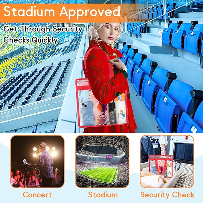 Hoiny Clear Bag for Stadium Events Approved, 12x6x12 Large Transparent Tote Bag with Zipper for Gym Concert Sports Festivals