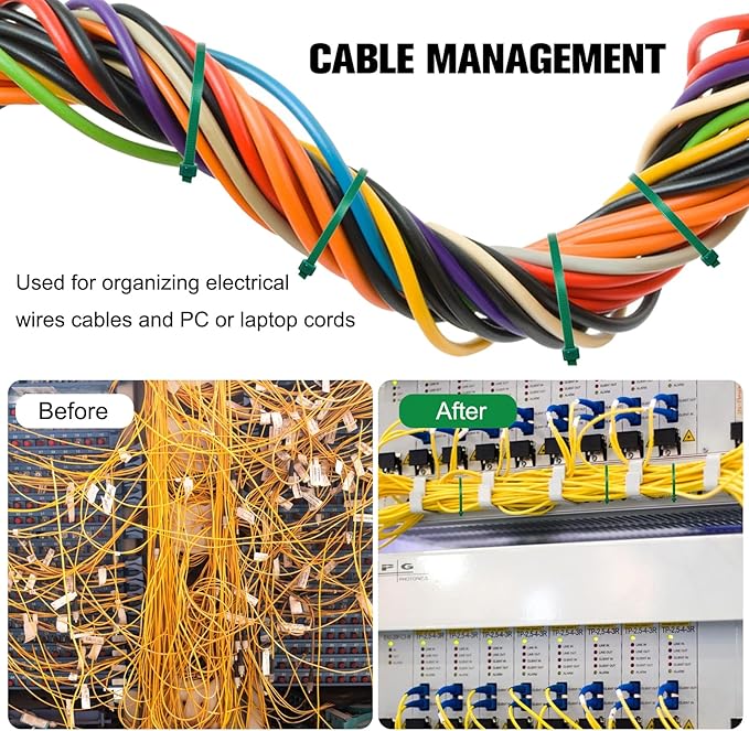 Zip Ties Assorted Sizes(4”+6”+8”+12”), 400 Pack, Green Cable Ties,Multi-Purpose Self-Locking Nylon Cable Cord Management,Plastic Wire Ties for indoor and outdoor use.