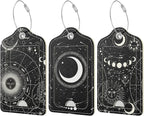 Rimilak 3 Pcs PU Leather Luggage Tags for Suitcase, Travel Cruise Luggage Tag with Privacy Flap, Name ID Label and Metal Loop for Women Men Baggage Handbag School Bag Backpack, Sun Moon