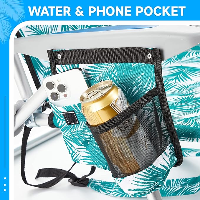 2 Pack Lightweight Portable Camping Beach Chair for Adults, Outdoor Lay Flat Folding Beach Chairs with 5 Positions, Backpack Beach Chair with Towel Bar, Zipper Pouch, Cup Holder, Green Leaves